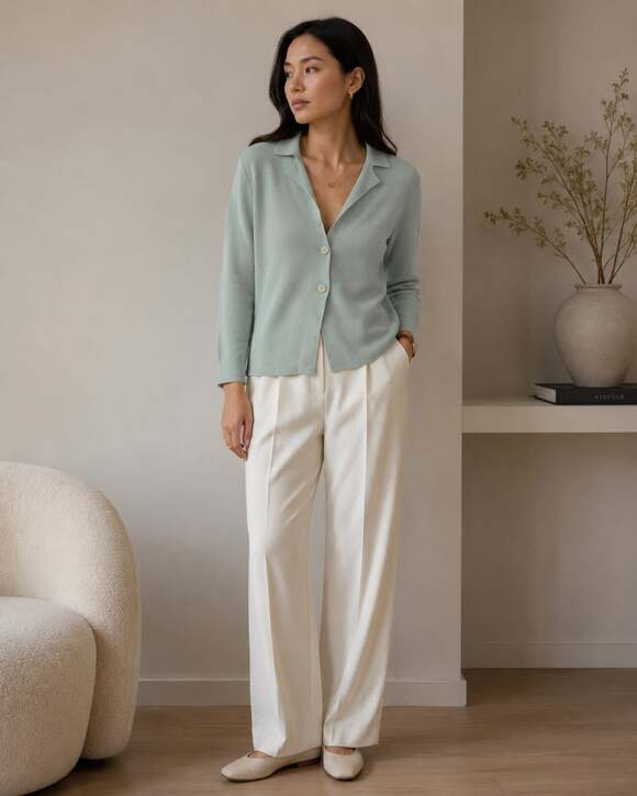 Eileen Fisher Sweaters - Eileen Fisher XL Silk Cotton Knit Cardigan Sage Green Collared Quiet Luxury